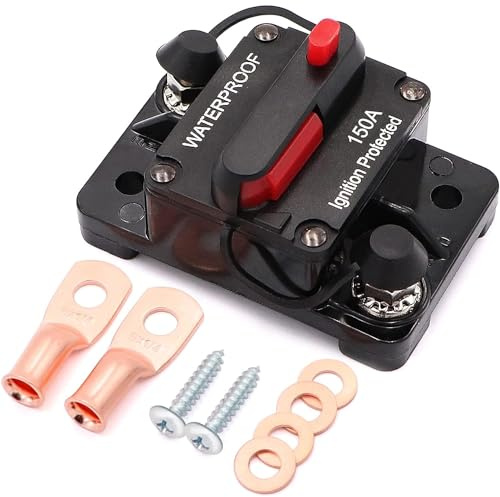 Greluma 1 pezzo 150A Interruttore automatico con ripristino manuale per auto Motori da traina marini Barche ATV Protezione alimentazione manuale per fusibile sistema audio,12V-48V DC,impermeabile