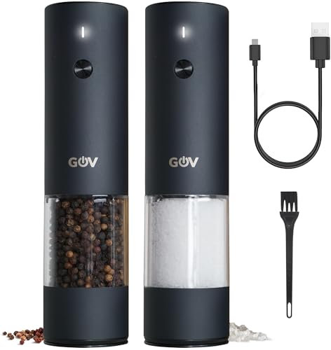 GOV Salz und Pfeffermühle Elektrisch 2er Set - USB-C Wiederaufladbar - 75 ml Schwarz Edition - Stilvolles Edelstahldesign