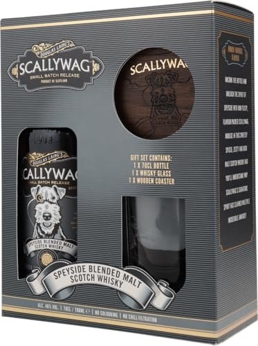 SCALLYWAG - Coffret cadeau verre et sous-verre - Blended whisky Ecossais - Notes de chocolat & Epices - 46% Alcool - Origine : Ecosse - 70 cl + 1 verre