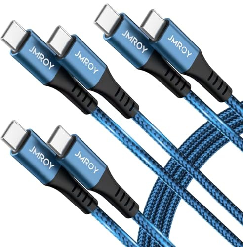 JMROY 2M USB C to USB C Cable 3-Pack, 60W Fast Charger Cable, Nylon Braided C to C Charging Cord Compatible with iPhone 17 16 15 Pro Max, iPad Pro, Galaxy S25 S24 S23 and More Type-C Devices