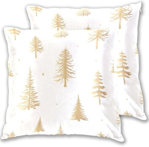 FRODOTGV Goldene Nadelbäume Silhouetten Muster Starker Kissenbezug Reisekissenbezug mit Reißverschluss Satin Kissenbezüge für Frauen 2 Pack Europäische Kissenbezüge Schlafkissenbezüge
