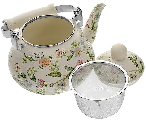 Wasserkocher-Teekanne, emaillierte Teekanne aus Porzellan, Retro-Heißwasser-Teekessel, Porzellan-Wasserkanne, Keramik-Teekanne, geometrische Teekanne, Retro-Teekanne, Porzellan-Teekanne, Dekor, Holz