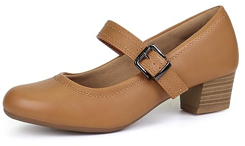 Ortho+rest Mary Janes da Tacco Donna per Bunioni Scarpe Ortopediche da Abito Tacchi Bassi e Grossi Pompe da Lavoro (41,Tan)