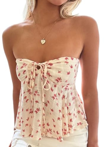 Himllauen Top estivo da donna, senza spalline, elegante, a fascia, con spalle scoperte, B Floral Print, M