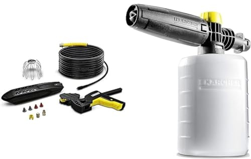 Kärcher Nettoyeur gouttières/canalisations 20 m Accessoire pour nettoyeurs Haute Pression, Noir et Jaune & Canon à Mousse 0,6L Accessoire pour nettoyeurs Haute Pression, Noir