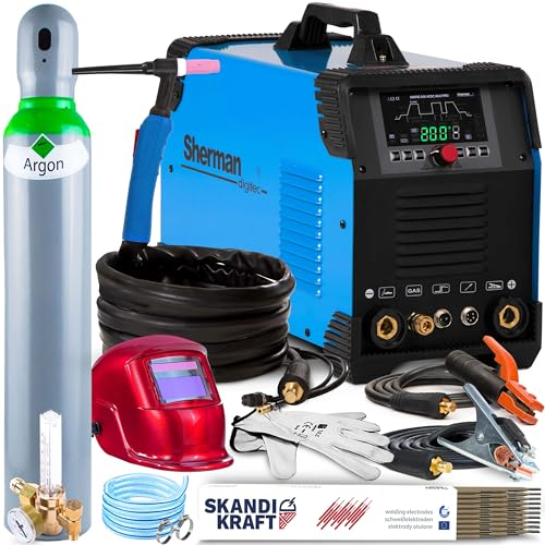 ALLWELD DIGITIG 200 Multipro - 200A HF-Zündung WIG Schweißgerät AC DC Puls mit 10 Speicherkanälen und Auswahl der Wellenform - Möglichkeit der Fernsteuerung - IGBT-Technologie - Set: ProfessionalPlus