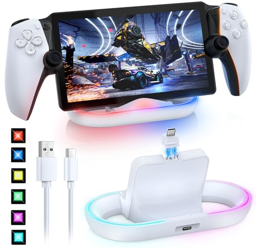 Charging Stand for PS Portal, RGB Portable Charge Dock Station Compatible with Protective Cover, Charge Holder with Indicator Light and USB-C Cable for Playstation 5 Portal Accessories