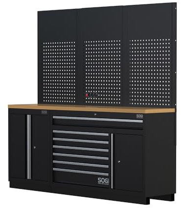 Sogi ARR-OFF-2040-B-L Arredamento modulare per officina e garage ARR-OFF-2040-B-L - piano in legno - 2040x465x2000 mm