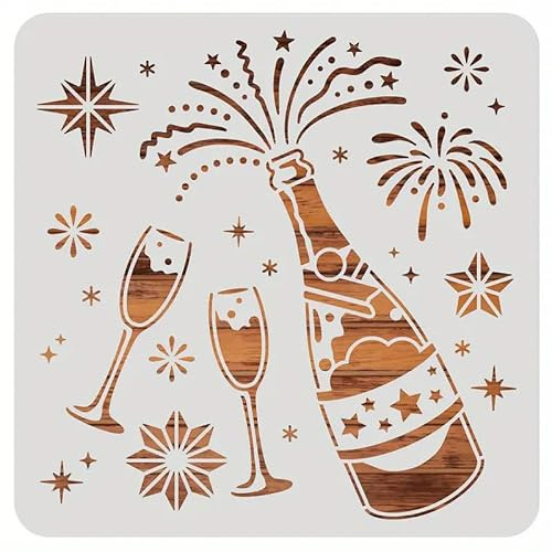 Pochoirs muraux réutilisables en forme de flûtes à champagne, feux d'artifice, pochoirs pour travaux manuels, peinture sur bois, toiles, murs, meubles en bois, décoration, bricolage, scrapbooking