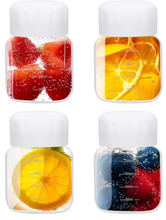 PATIKIL 4 Pièces Petits Bouteilles en Verre pour Jus 10 Onces 300 ml Blanc | avec Couvercles, Bouteille D'Eau en Verre Étanche, Bouteilles Mignonnes pour Boire Des Shots