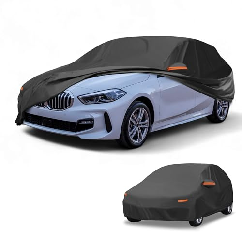 Partuto All-Weather Waterproof Car Cover - UV-Resistant Outdoor Full Exterior Protection for BMW 1 Series Hatchback Aluminum Film Black with Right Side Zipper