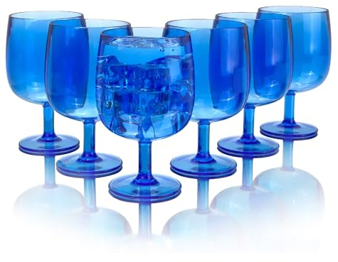 Yanglonghui 15 Ounce Plastic Wine Glasses Set of 6,Unbreakable Acrylic Wine Glasses,Reusable Colored Plastic Goblets Stackable,Dishwasher Safe Bpa Free Ideal for Parties (Blue, 12 Ounce)