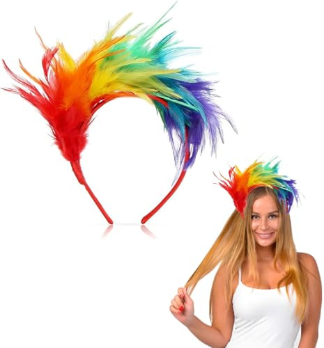 Regenbogen Haarreif,Feder Stirnband, Feder Haarschmuck Stirnband, Kopfschmuck Federn, Feder Haarschmuck, Papagei Haarband, Kopfschmuck 20er Jahre, Haarreif für Fasching Karneval Cosplay Hochzeit Party
