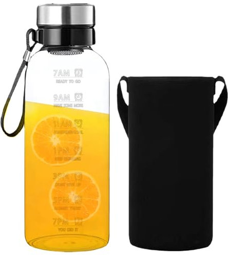 Bouteilles d'eau en Verre 2l Borosilicate en Verre Borosilicate Bouteilles d'eau avec Longe, Manches et filtres Amovibles Filtre à l'épreuve Bouteille d'eau pour la Maison, Le Bureau, Les Sports