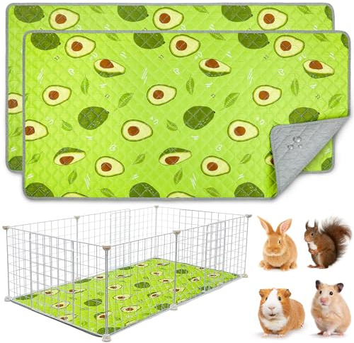 BeBeJoJo 2 Pack Wiederverwendbare Unterlage für Meerschweinchen,Waschbar,Kleintier Matten für Kaninchen,Hamster,Green,120x60CM