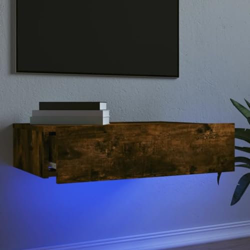 GCHDHAPB Home-Entertainment Center & TV-Ständer, TV-Schrank mit LED-Lichtern, Raucheiche, 60 x 35 x 15,5 cm