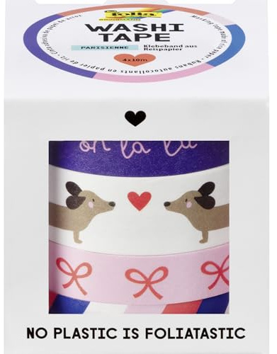folia 26454 - Washi Tape Parisienne, 4 x 10 m, Nastro Adesivo in Carta di Riso, hotfoil in 4 Disegni, per Il Crafting, Le Decorazioni e Gli abbellimenti