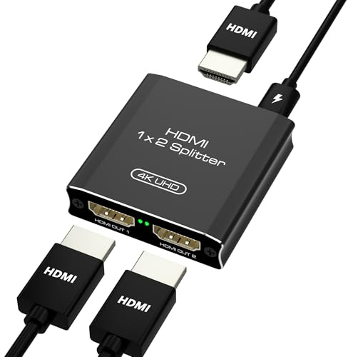 HDMI Splitter 1 in 2 Out, 4K HDMI Splitter for Dual Monitors (Not for Extended Display, Mirror Only/Copy Mode), Sends Same Content to 2 Screens, Works with Laptop, TV, Monitor(HDMI Cable Not Included)