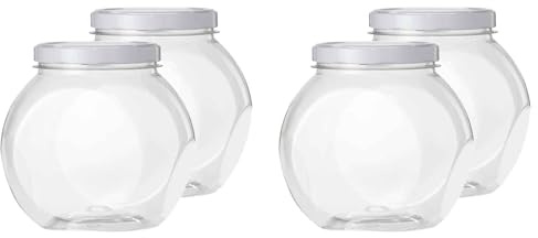 Acan Tradineur - Pack de 4 tarros de plástico con Tapa metálica, 2 Posiciones, almacenaje de gominolas, Caramelos, Galletas - 2,1 litros - 16,5 x 17,3 x 13 cm