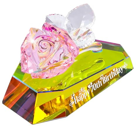 Arikyrist Crystal 70th Birthday Gifts 70 Years Old Rose Figurines for Women | Glass 70 Years Old Birthday Presents Ideas for Mum Grandma Decorative Glass Flower Ornaments for Home Living Room Keepsake