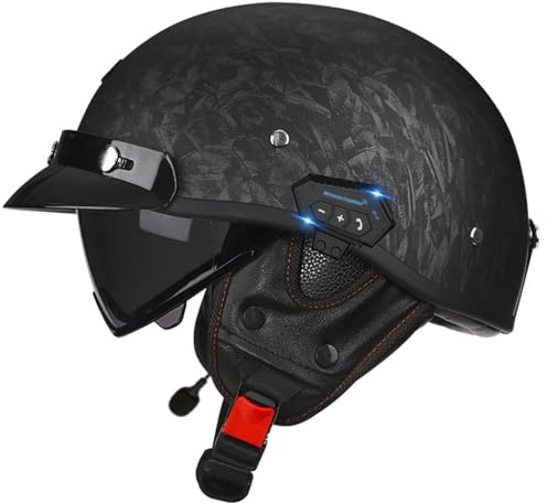 Retro Bluetooth Motorrad Halbhelme Motorradhelm für Herren und Damen DOTECE-Zertifizierung Jethelm Mit Visier Halbschalenhelm Braincap für Bike Cruiser Moped Scooter Halbhelme 1,M=57~58CM
