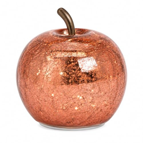 Deko-Figur Apfel mit LED Beleuchtung - 10 LEDs - Obst aus Glas in Metallic Roségold batteriebetrieben inklusive Timer-Funktion Wohnungs-Deko für Herbst, Winter, Advent & Weihnachten Weihnachts-Deko