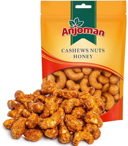 Anjoman Premium Honey Roasted Cashews - 180g, Crunchy Cashew Nuts, Healthy & Natural Plant Based Protein, Ready to Eat Snack with Vitamins & Antioxidants Nuts