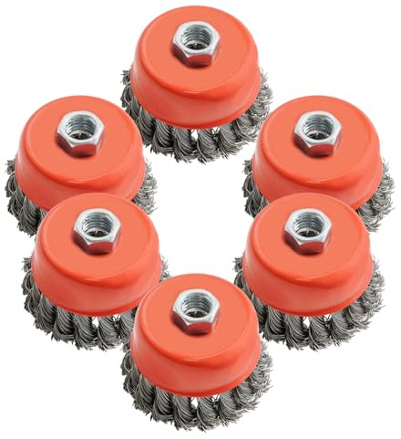 MospdyGear 6Pcs M14 Twist Knot Wire Wheel Cup Brushes for Grinders, 0.02 Inch Wire Wheel Cup Brushes Threaded Arbor, Carbon Steel Brush for Rust Corrosion Paint Removal Abrasives