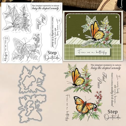 Sredwtk Blumen Schmetterlinge Stanzschablonen und Stempelset,Stempel und Stanzen Set,Silikonstempel und Stanzen Set,Clear Stamp und Stanzschablone Für DIY Scrapbooking Fotoalbum Dekor Karten