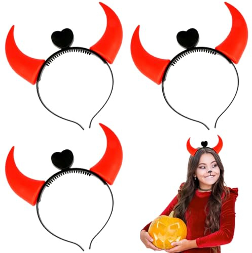 ZOMKIFA 3 Stück LED-Tiara Teufelshörner, Haarreif mit LED-Licht und Hörnern, Leuchtender Teufel Stirnband Leuchtendes für Damen Herren Halloween Karneval Cosplay Foto Prop Teufelshörner Kopfschmuck