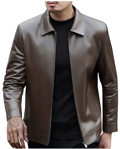 Leather Jacket Mens Faux Leather Biker Jacket with Pockets Pu Turndown Collar Motorbike Jackets Long Sleeve Regular Fit Motorcycle Coats Full Zip Casual Punk Tops Men Outwear