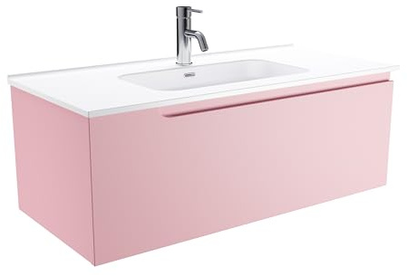 Parama Mobile Bagno Sospeso 80 cm 1 Cassetto Rosa Cipria Opaco Con Lavabo Mod. Ardenne