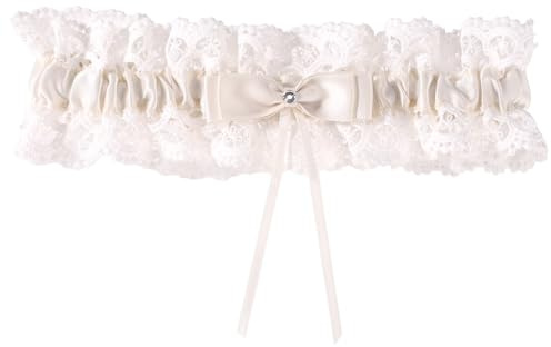 Gosknor Liga de Novia Boda, Liga Encaje Elástico con Lazo para Pierna Elegante Accesorio de Boda para Mujeres y Niñas (Beige)