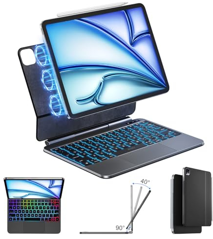 WIWU for iPad Case with Keyboard Air 11 inch (M4 2026/ M3 2025/ M2 2024),Pro 11 inch iPad Keyboard with Trackpad Easy Set Floating Stand 7 Colors Backlight (Air 6/5/4 Pro 11 4/3/2/1 Gen)