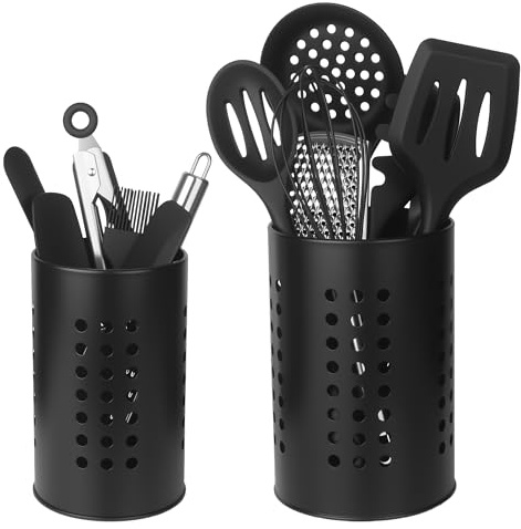 ACOMTUO 2 Stück Küchenutensilienhalter Schwarz,Edelstahl Schwarze Utensilien Caddy,Küchenhelfer Aufbewahrung,Küchenutensilien Organizer aus Edelstahl für die Arbeitsfläche, Küchen Aufbewahrung