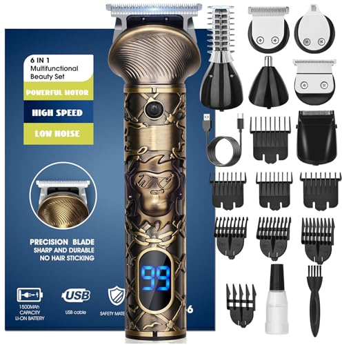 YIDON Tondeuse Barbe homme, Tondeuse Cheveux hommes Sans Fil, Rechargeable Tondeuse Courte à Lame en T, Rasoir Electriques Kit Multi-Usage Tailler/Contour/Nez/Corps, Idee Cadeau Homme [Idéale Famille]