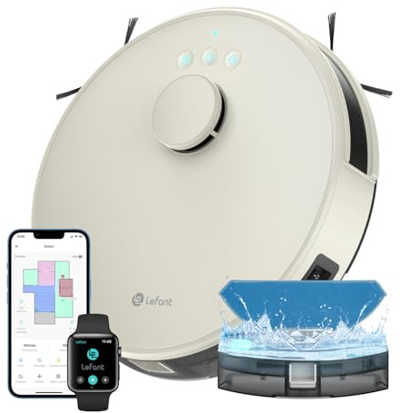 Lefant M1 Robot Aspirapolvere Lavapavimenti con Mappatura Laser dToF, Doppia Spazzola Laterale, 5500Pa, Batteria 4000mAh 200 Min, Controllo APP Alexa Google, Design Slim per Case Moderne, Champagne