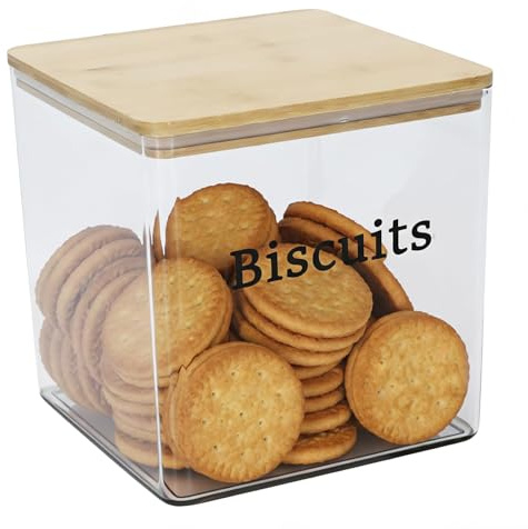 Punorric Cookie Jar 5L Large Biscuit Barrel Airtight, Biscuit Jars with Lids Airtight, Clear Sweet Jars with Lids, Square Plastic Biscuit Jar for Pantry Countertop Storage