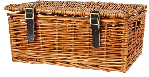 Virginia Hayward – Handwoven Premium Wicker Baskets with Lid and Leather Straps – Ideal to Make Hampers, Gifts, Toys and to use at Home for Storage or for a Picnic. Empty Basket, Medium