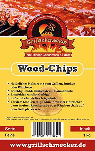 Grillschmecker Wood Chips 1 kg Feigenholz - Natürliches Holzaroma zum Grillen, Smoken & Räuchern -