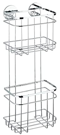 WENKO Turbo-Loc® Edelstahl Wandregal 2 Etagen - Befestigen ohne Bohren, Edelstahl rostfrei, 18 x 47.5 x 12.5 cm, Glänzend