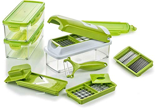 Genius Mandoline Nicer Dicer Smart 14en1 Multifunction Professionelle vert - Coupe-légumes avec Grilles de découpe + Poussoir, Rabot, Eplucheur | dés, bâtonnets, tranches, bandes