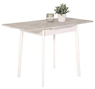 Hela Tische, Küchentisch Singeltisch Trier, Holzwerkstoff Dekor Betonoptik, Massivholzgestell Buche weiß lackiert, ausziehbar, 75-112x55x74cm
