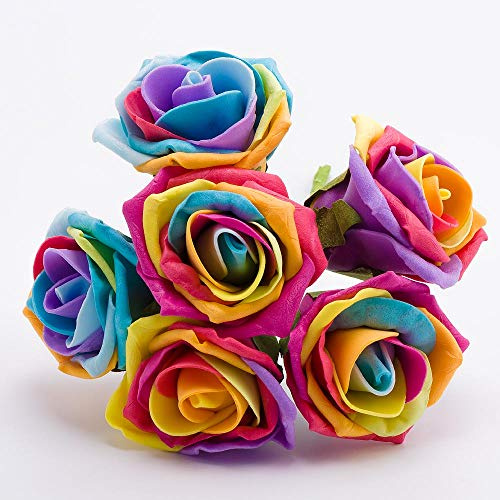 Italian Options Colourfast Artificial Foam Rose Flowers Wedding Bouquet, 5cm, Rainbow