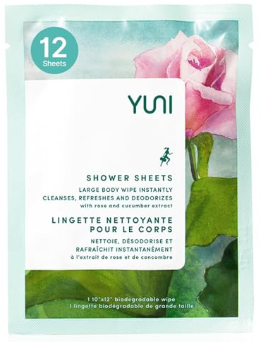 Shower Sheet, Rose & Cucumber, 12 Wipes, Yuni Beauty