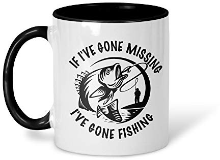 personalisedstore.co.uk Gone Fishing Mug with Black Handle and Inner 11oz Capacity