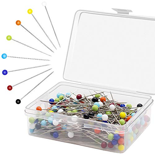 Stecknadeln mit Kopf 250 Stück,Glaskopfnadeln,Edelstahl Stecknadeln Mehrfarbig Glaskopfstecknadeln für Basteln Nähen Säumen Craft,Jewelry Komponenten Dekoration(38mm)