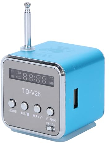 VILLCASE Mini Radio, Digital Radio Wireless Speaker, TD V26 Portable Small Retro Mains with FM Tuner for Travel Home Car Outdoor, Support USB TF Card U Disk Mp3 Mp4 Player Stereo Music Player (Blue)