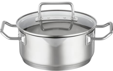 RÖSLE EXPERTISO Bratentopf, Hochwertiger Universaltopf aus Edelstahl 18/10, Glasdeckel, Innenskalierung, induktionsgeeignet, spülmaschinengeeignet, 20 cm, Silberfarben