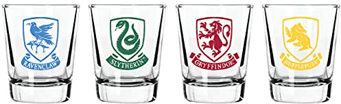 Harry Potter Schnapsglas-Set – 60 ml Fassungsvermögen – Set mit 4 Gläsern – Gryffindor, Slytherin, Hufflepuff, Ravenclaw